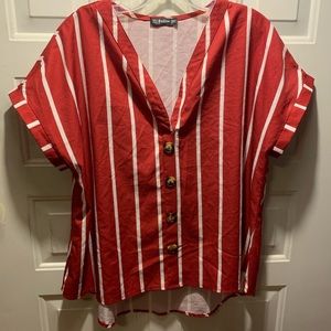 Red & white stripped blouse from SHEIN size L